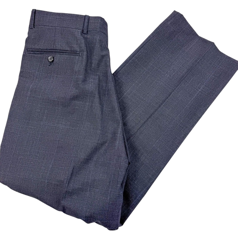 Jos A Bank Dress Pants Mens 34x30 Gray Check Wool Pleated Classic Fit‎ Office